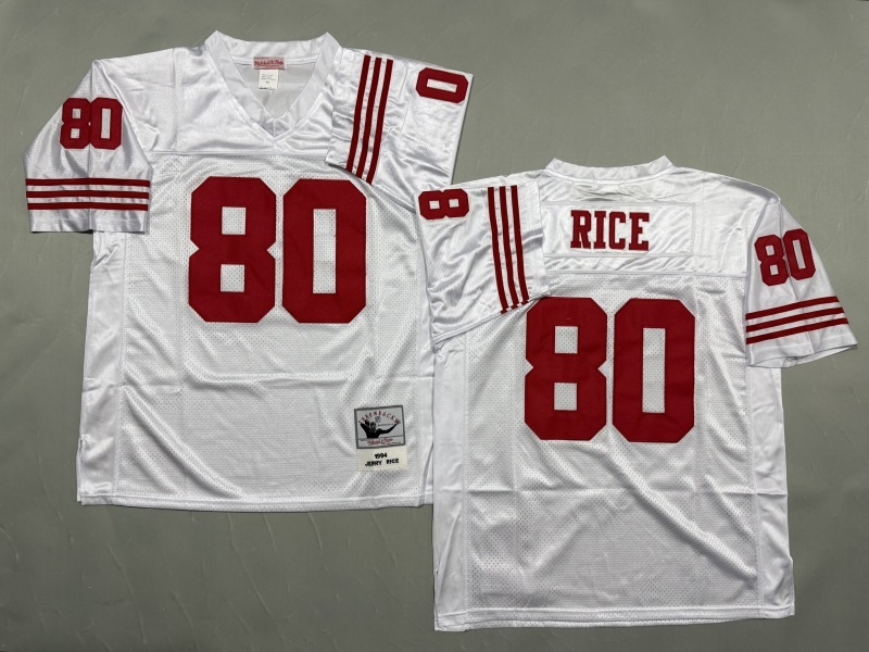 Men 2025 San Francisco 49ers #80 Rice white Throwback Limited NFL Jersey style 002->denver broncos->NFL Jersey